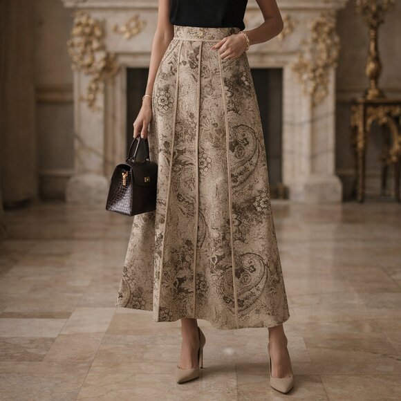 Dresses & Skirts - Rare 🔥 wool vintage maxi flare corset seaming quiet luxury couture skirt